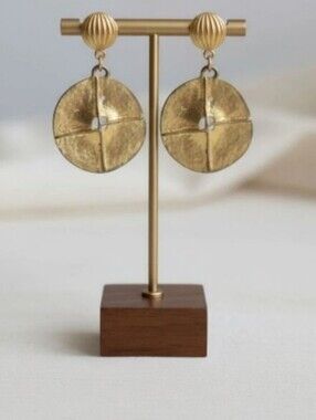 Hammered Gold Disc Earrings Vintage Runway Style